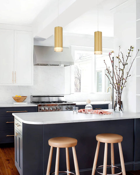 LED Pendant Light Fixtures Gold Cylindrical Pendant Lights for Kitchen Island modern setting with acrylic shade lighting