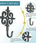 Rock Solid Cast Iron Wall Hook Knockout Vintage Charm for Entryway and Master Bedroom, featuring detailed design in matte black finish.