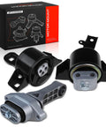 Upgraded Engine And Transmission Mount Set With Torque Strut Bracket For Chevy Aveo And Pontiac Models, heavy-duty motor mounts in black.