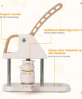 Versatile Button Maker Kit 25 32 58mm 3 in 1 Pin Press with Ergonomic Arc Handle showing ABS material details
