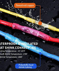 Heat shrink butt connectors set for 12-10 AWG marine wiring; waterproof, insulated, color-coded tubing