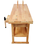 Side view of 60 Inch Rubberwood Workbench With 4 Drawers, Beefy 330 Lbs Capacity, Durable Steel Frame, reinforced top, home garage use