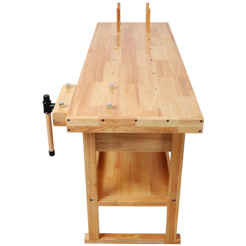 Side view of 60 Inch Rubberwood Workbench With 4 Drawers, Beefy 330 Lbs Capacity, Durable Steel Frame, reinforced top, home garage use