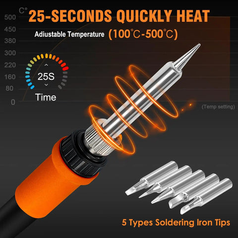 2-In-1 Soldering Station And Hot Air Rework Kit With Dual Channel Control showing iron tips and 25-second heat up