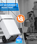 Motorized Electric Stair Climbing Dolly With 1200 Watt Power And 880 Pound Load Capacity moving a refrigerator up stairs effortlessly.