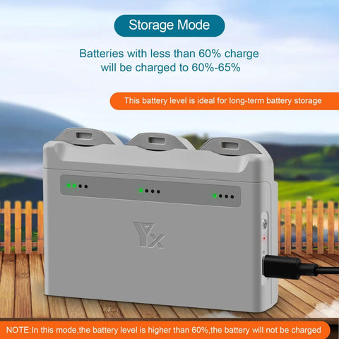 Two Way Battery Charging Hub For Neo Drone with USB C cable in storage mode, 3 channel charger station, ideal for home or on the go power hub.