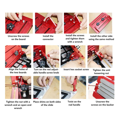 Step-by-step guide for installing Adjustable Table Saw Push Handle With Aluminum Alloy Vertical Backer And Clamp for woodworking.