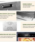 Top Tier Electric Food Dehydrator With 12 Heavy Duty Stainless Steel Trays And Advanced Dual Fan Heating System showcasing double handles and trays in use.