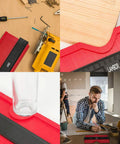 Wide Contour Gauge 5 Inch And 10 Inch With Retractable Measuring Tape 3 Piece Plastic Copy Tool For Odd Shapes And Corners DIY Woodworking Tiles Templates for home projects and remodels showing use in workshop and template making process