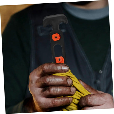 Person holding a component of the Beefy Heavy Duty Hood Latch Kit Eight Pieces For Jeep TJ T Handle