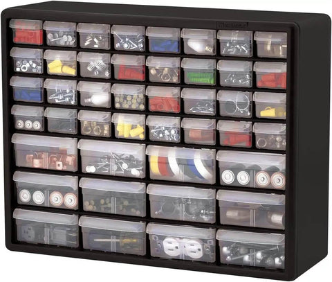 Heavy Duty Plastic Drawer Cabinet For Garage Organization And Craft Storage, 44 Drawer Bead And Building Bricks Organizer, Teacher Toolbox And Makeup Storage Unit, 20 Inch Wide Black