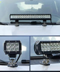 Universal Car LED Light Bar Mounting Bracket Kit For SUV RV Truck No Drill Hood Clamp Mounts shown on vehicle hood