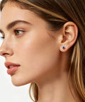Side view of a woman wearing Premium 5A Cubic Zirconia Screw Back Stud Earrings For Men And Women made of hypoallergenic steel.