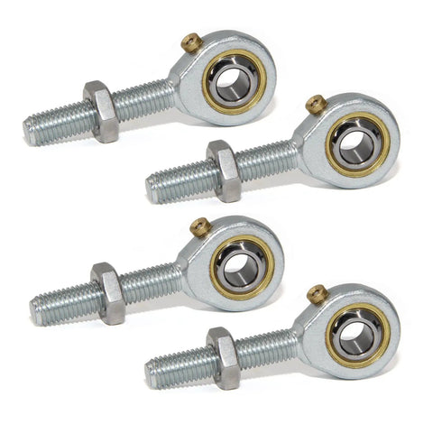 Rod End Bearings With Quarter Inch Bore And Quarter Twenty Eight Right Hand Thread, Jam Nuts Included, Pre Lubricated Spherical Ball Joint, Pack Of Four For Precise Linkage, CNC Applications, Handles Up To 13 Degree Misalignment, Steel Body, four bearings