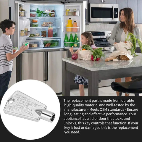 Family in kitchen with open fridge, showing Freezer Door Keys Two Pack Replacement Keys For AP4301346 AP4071414 PS2061565