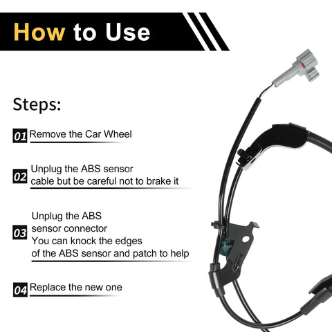 ABS wheel speed sensor with wiring harness and gray connector, front-left for Toyota Tacoma 2005–2015