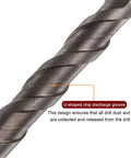 HARFINGTON titanium-coated masonry drill bit, 12 mm, 1/4 inch hex shank; close-up of spiral flutes