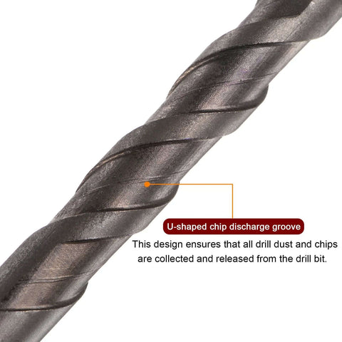 HARFINGTON titanium-coated masonry drill bit, 12 mm, 1/4 inch hex shank; close-up of spiral flutes
