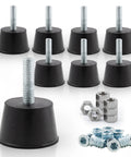 Adjustable One Quarter Inch Rubber Threaded Furniture Levelers Eight Pack with screws and nuts for chairs and tables