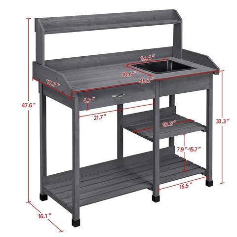 Dimensions of Outdoor Potting Bench Table All In One Garden Workstation With Drawer Adjustable Shelf Removable Sink Hooks Pads