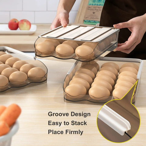 Egg Storage Container For Refrigerator That Holds 54 Eggs With Automatic Rolling Tray Durable Polypropylene Material Transparent Lid And Wide Application For No Fuss Access And Kitchen Organization
