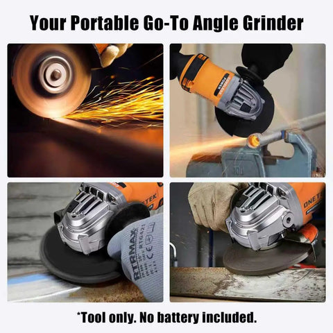 Cordless Four And One Half Inch Angle Grinder With Brushless Motor 8000 RPM Variable Speed cutting metal with sparks