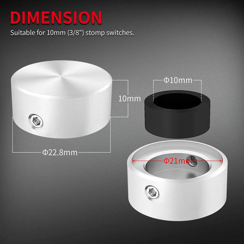 Metal Footswitch Topper for Guitar Effect Pedals with Rubber Insert and Dual Set Screws, Silver Stomp Pedal Button Cap, diagram