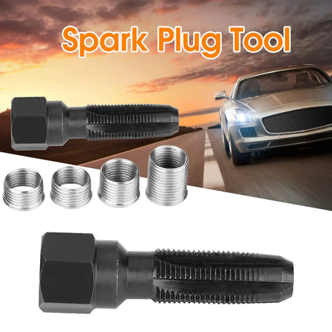 14mm By 1.25 Plug Thread Repair Kit with heavy duty hardened carbon steel tap and four inserts for damaged plug threads.