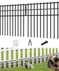 No Dig Garden Fence Barrier Set, 30 Panels Spanning 42.5 Feet, 13 Inch High Rustproof Metal Border installed in yard to deter animals.