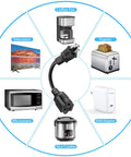 Eight Inch Short Power Extension Cord Outlet Saver Bang For Your Buck Must Have For Any Setup 3 Prong Grounded 16AWG illustration with devices