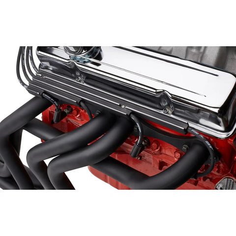 Black Aluminum Finned Universal Wire Management Loom Set Fits Up To 9.5mm Wires With Adjustable L Brackets Installed on Engine