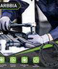Mechanic using wrench on engine with Drop In Direct Fit Fuel Tank Lock Ring And Fuel Pump Retainer Nut Ring overlay