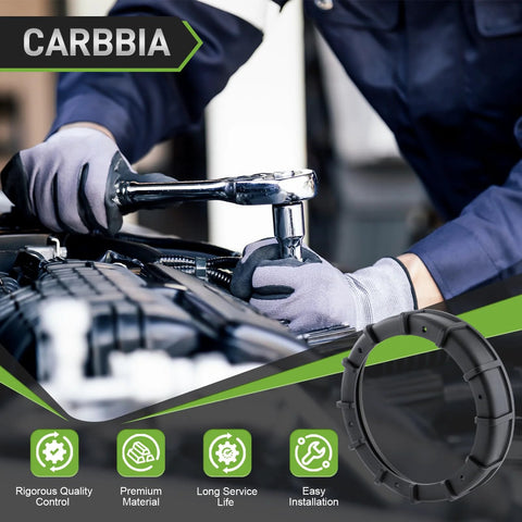 Mechanic using wrench on engine with Drop In Direct Fit Fuel Tank Lock Ring And Fuel Pump Retainer Nut Ring overlay