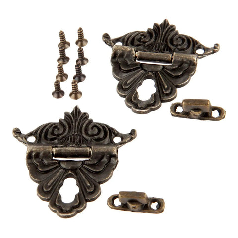 Antique Bronze Hasp Lock Set For Boxes And Chests, 2 Zinc Alloy Latch Hardware With Screws, Decorative Vintage Box Lock, 45mm And 48mm Fits