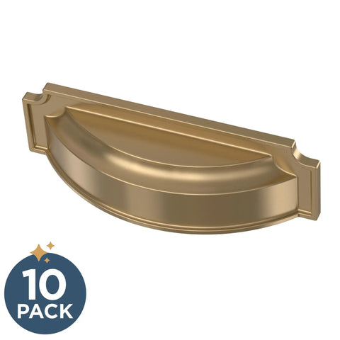 Top Shelf 3 Or 3.75 Inch Champagne Bronze Gold Cabinet Handles And Drawer Pulls for kitchen cabinets, close-up view.
