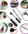 46 Piece One Quarter Inch Drive Socket Ratchet Set For Auto And Home Repair with reversible mechanism and rubber grip handle.