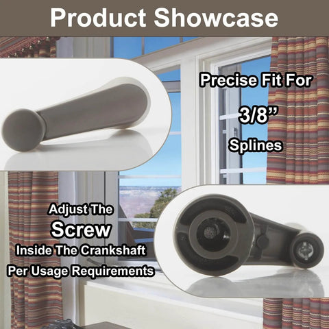 Three Eighths Inch Spline Crank Handle Replacement For 1974 To 1995 Casement Windows with stone finish shown by window