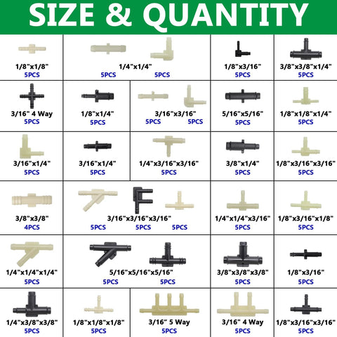 Grid view of Aienxn 32-size vacuum connector assortment; white plastic automotive vacuum adapters (1/8–3/8 in).