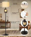 Vintage Industrial Floor Lamp With Linen Shade, Tall 63.5 Inch Standing Lamp For Living Room, Bedroom, Study Or Home Office