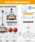 Image showing Twenty Inch Five Light Farmhouse Chandelier Featuring Walnut Wood And Matte Black Metal with adjustable height options.