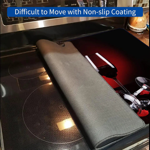Extra Thick Stove Top Cover For Electric Stoves, Natural Rubber Glass Top Protector in use, 28.5 x 20.5 inches rose design