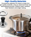Three Piece Adjustable Pressure Regulator Kit For Canners And Pressure Cookers, 5 10 15 Lb Settings in use on stove