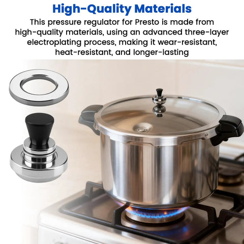 Three Piece Adjustable Pressure Regulator Kit For Canners And Pressure Cookers, 5 10 15 Lb Settings in use on stove