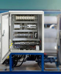 Heavy Duty 12 X 10 X 6 Inch Steel Electrical Enclosure Nema 4x IP66 opened, showing organized wiring and components.