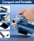 Heavy Duty Portable Electric Water Transfer Pump Moves 330 Gallons Per Hour With Low Suction Tech Featuring Complete Hose Kit, compact size and portable handle.