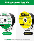 New and old packaging of Low Voltage Landscape Wire 16 Gauge 2 Conductor Outdoor Lighting Cable 200 Feet Black Flexible Direct Burial For Yard Lights