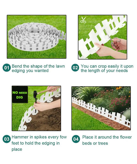 Flexible 33Ft Garden Landscape Edging Kit With 60 Spikes 4.6In Tall White Plastic Border For Lawn Path And Flower Beds installation steps
