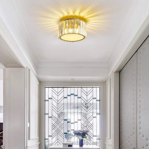 Modern Ceiling Light Fixture Mini Flush Mount Crystal Chandelier For Hallway Bedroom And Bathroom, G9 Socket, Gold Finish