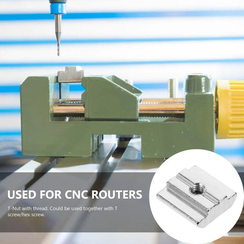 Close-up of CNC router showing 50 Pack T Slot Nuts Carbon Steel Sliding Fasteners For Aluminum Tracks installed on rail.