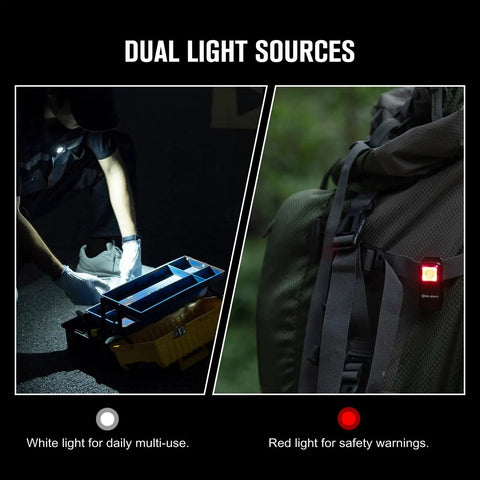 Oclip Mini Rechargeable EDC Clip Flashlight With Dual Light Sources White Daylight And Red Night Vision on toolbox and backpack